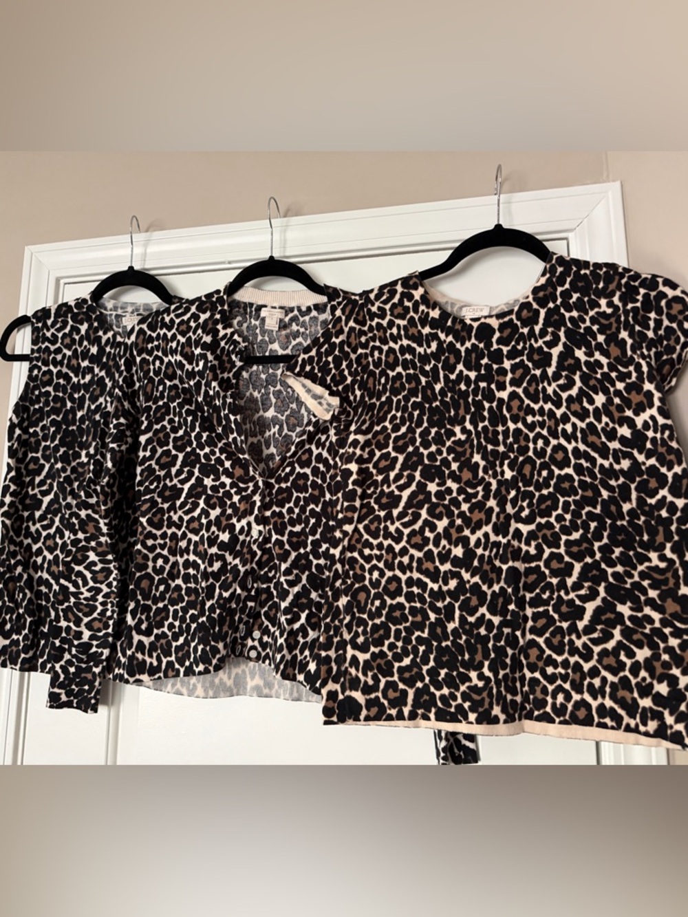 JCrew Factory 3 Piece bundle leopard print cardigan, short sleeve, and shell